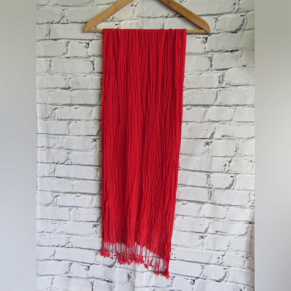 Vintage 1990s Deep Red Shawl With Tassels